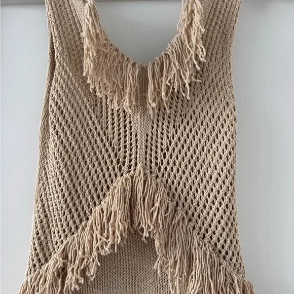 Amuse Society beige knit fringe dress - Picture 3 of 4